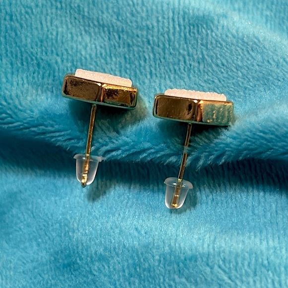 TreeHut - Gold and White Druzy Stud Earrings - Picture 5 of 8